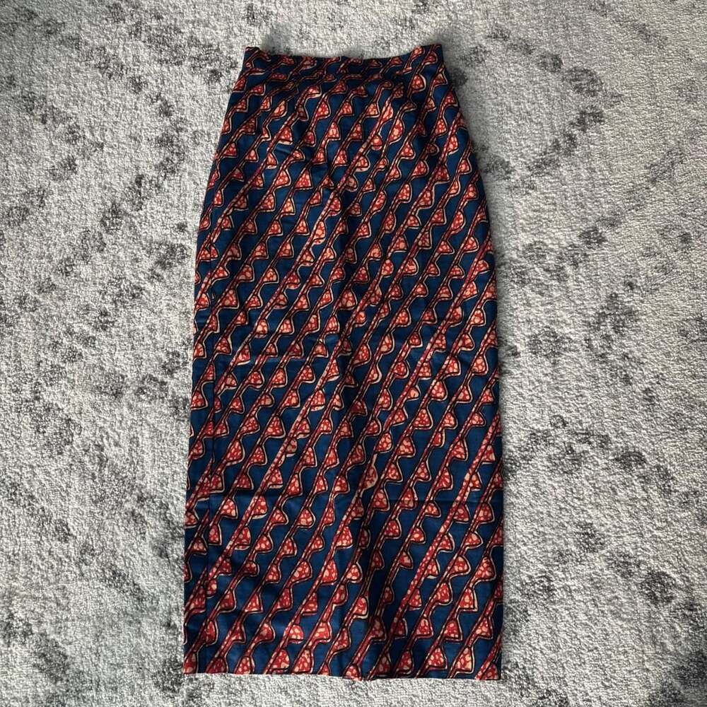 Vintage Graphic High Waisted Front Slit Maxi Skirt Small